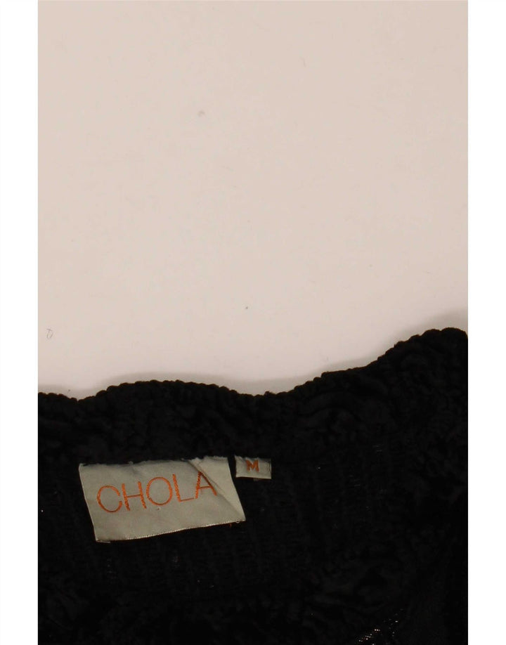 Vintage Γυναικείο Crochet Top UK 14 Medium Black