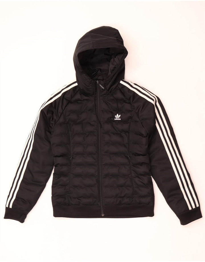 Γυναικείο μπουφάν με κουκούλα Adidas UK 12 μεσαίο μαύρο πολυεστέρας