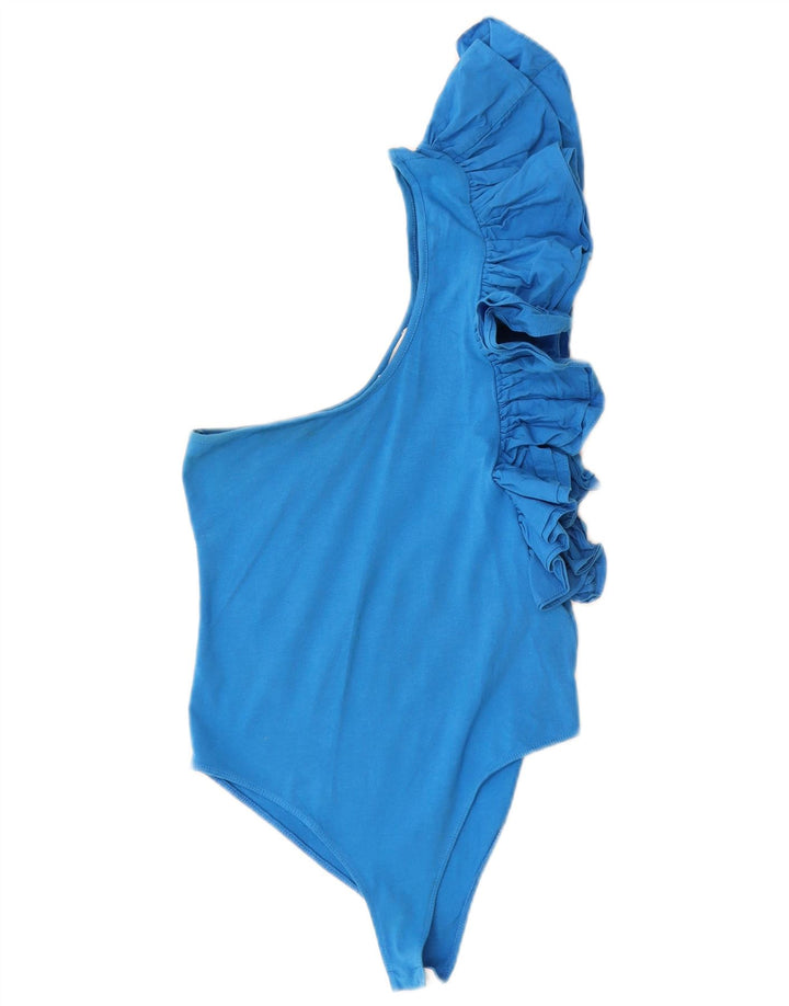Zara Γυναικείο βολάν με έναν ώμο κορμάκι UK 8 Small μπλε βαμβακερό