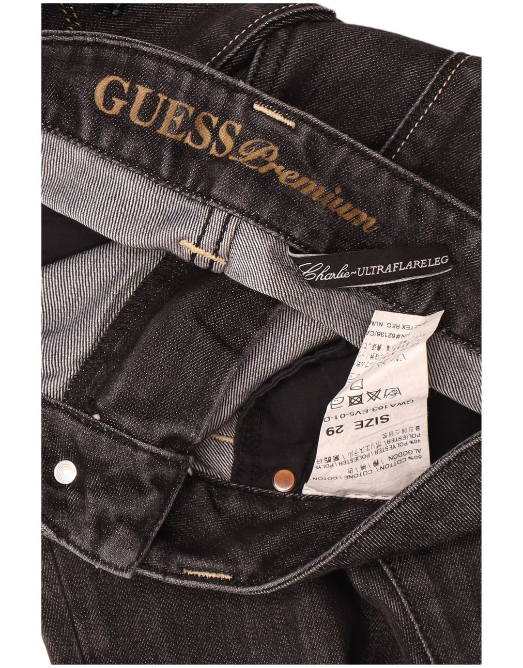 Γυναικείο τζιν Guess Flared W29 L32 Μαύρο βαμβακερό
