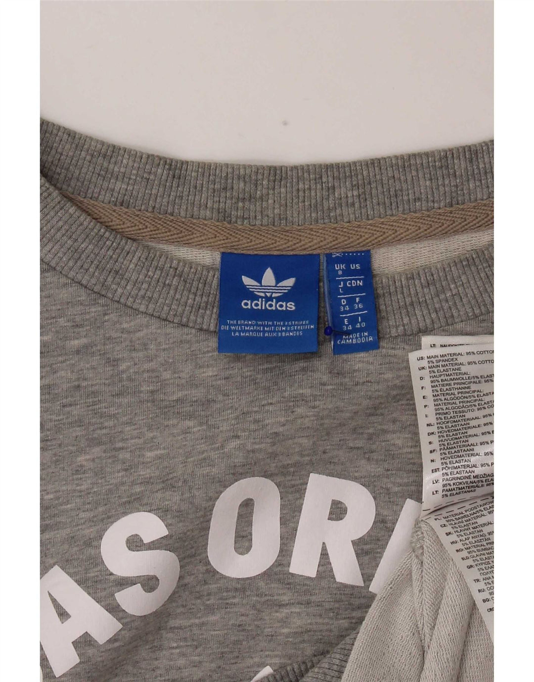Γυναικείο γραφικό υπερμεγέθη φούτερ Adidas UK 8 μικρό γκρι βαμβακερό
