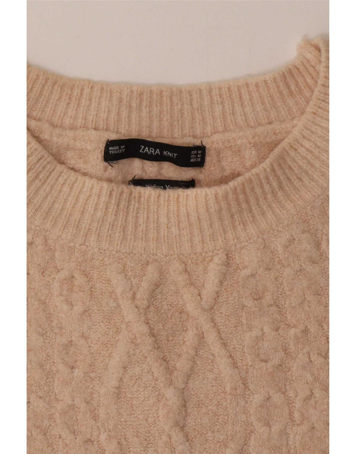 Zara Γυναικείο πουλόβερ Longline Crew Neck Jumper UK 14 Medium Beige