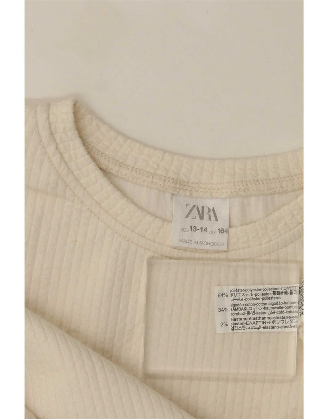 Zara Girls Crop Graphic Top Μακρύ μανίκι 13-14 ετών Λευκός Πολυεστέρας