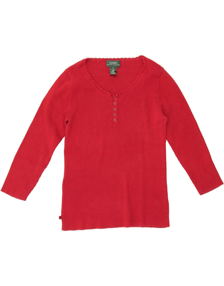 RALPH LAUREN Womens Top 3/4 Sleeve UK 14 Medium Red Cotton Vintage Ralph Lauren and Second-Hand Ralph Lauren from Messina Hembry 