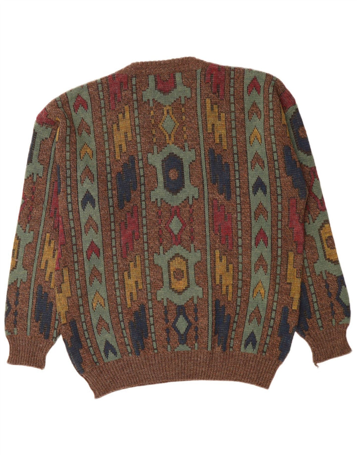 Ανδρικό πουλόβερ με λαιμόκοψη VNTAGE IT 50 Μεσαίο Καφέ Γεωμετρικό