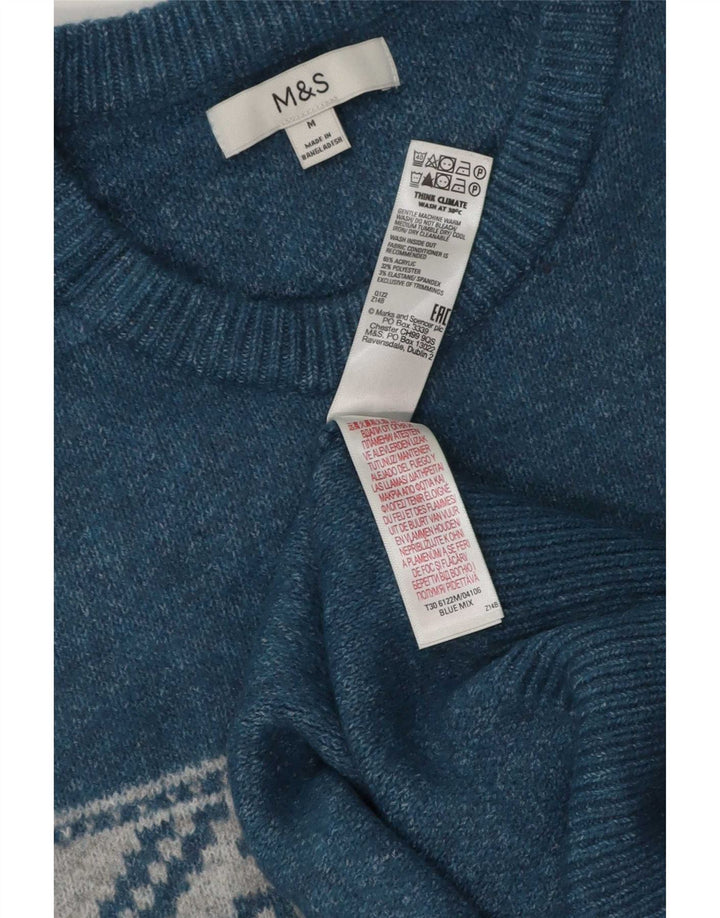 Ανδρικό πουλόβερ Marks & Spencer Boat Neck Jumper Medium Blue Fair Isle Acrylic