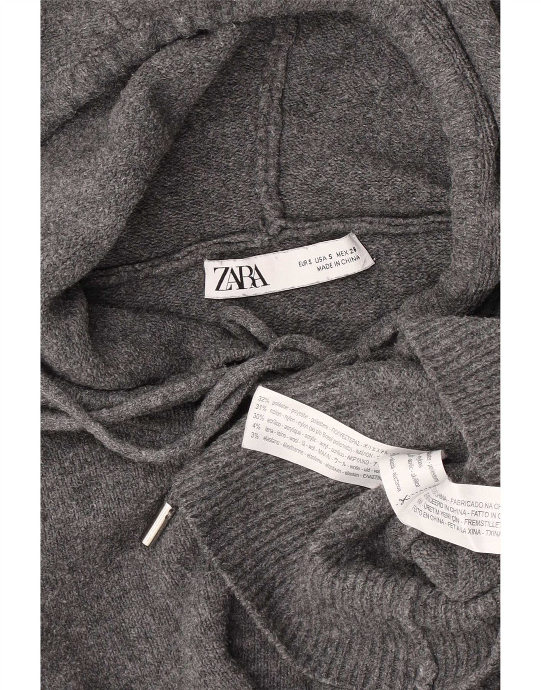 Zara Γυναικείο πουλόβερ με κουκούλα υπερμεγέθη Jumper UK 10 Small Grey Polyester