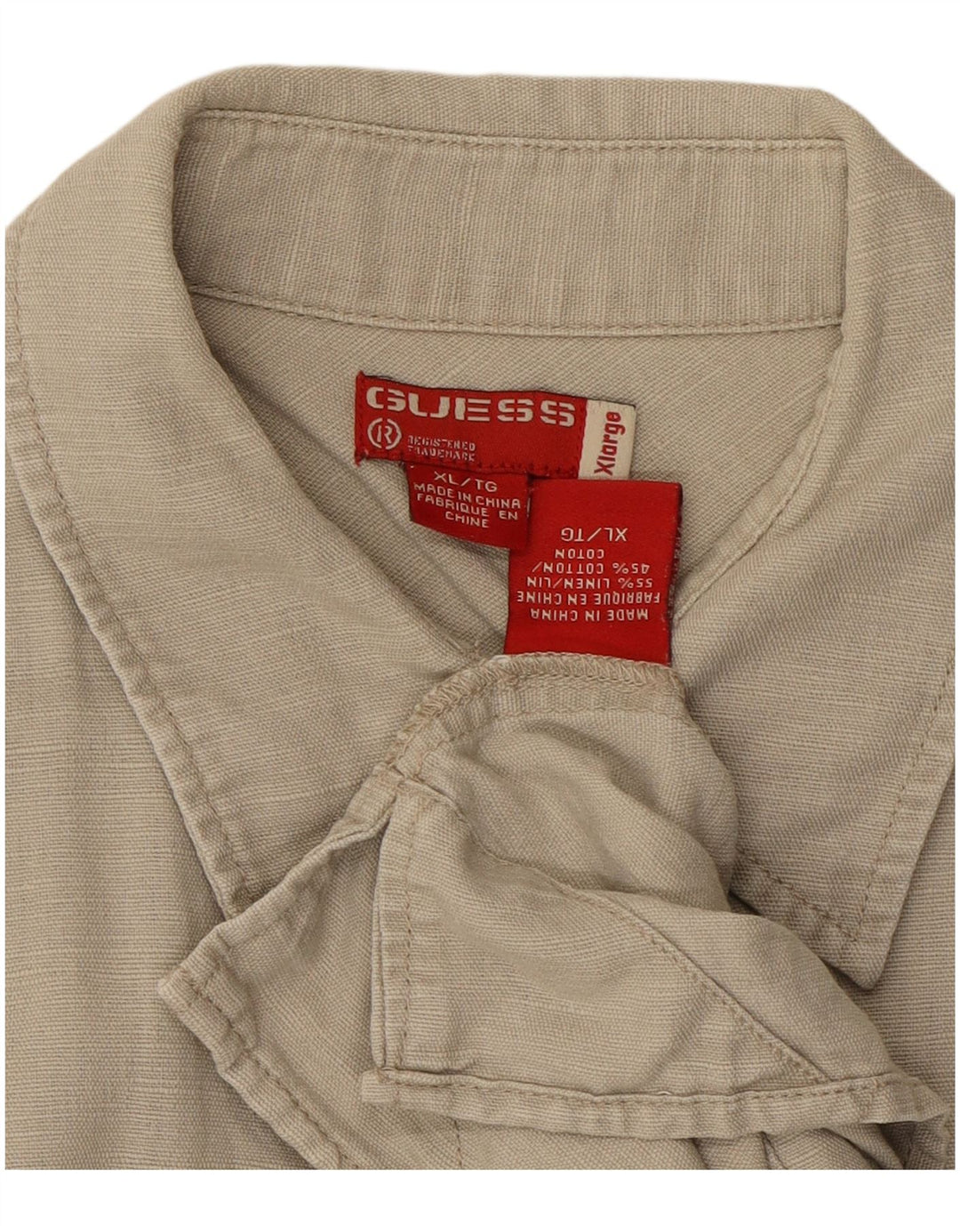 Ανδρικό κοντομάνικο πουκάμισο GUESS XL Μπεζ Λινό