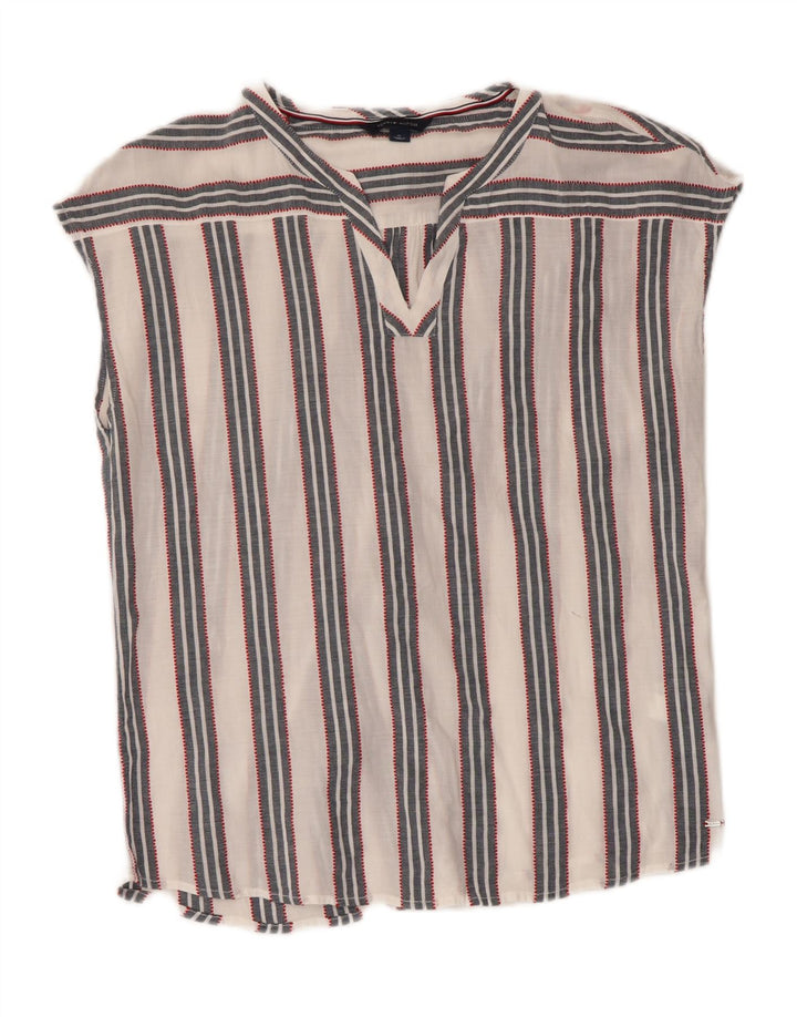 Tommy Hilfiger Γυναικεία Αμάνικη Μπλούζα Τοπ UK 14 Μέτρια Λευκή ριγέ