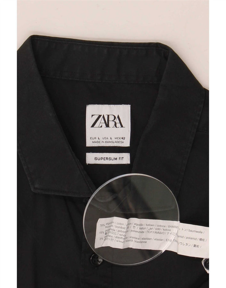 Zara Ανδρικό πουκάμισο Super Slim Fit μεγάλο μαύρο βαμβακερό