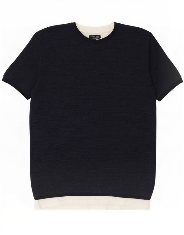 Zara Ανδρικό T-Shirt Top Large Navy Blue Colourblock