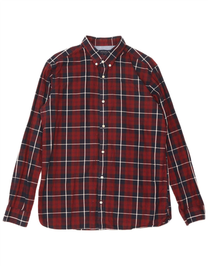 Ανδρικό πουκάμισο Jack & Jones XL, βαμβακερό σε μπορντό χρώμα
