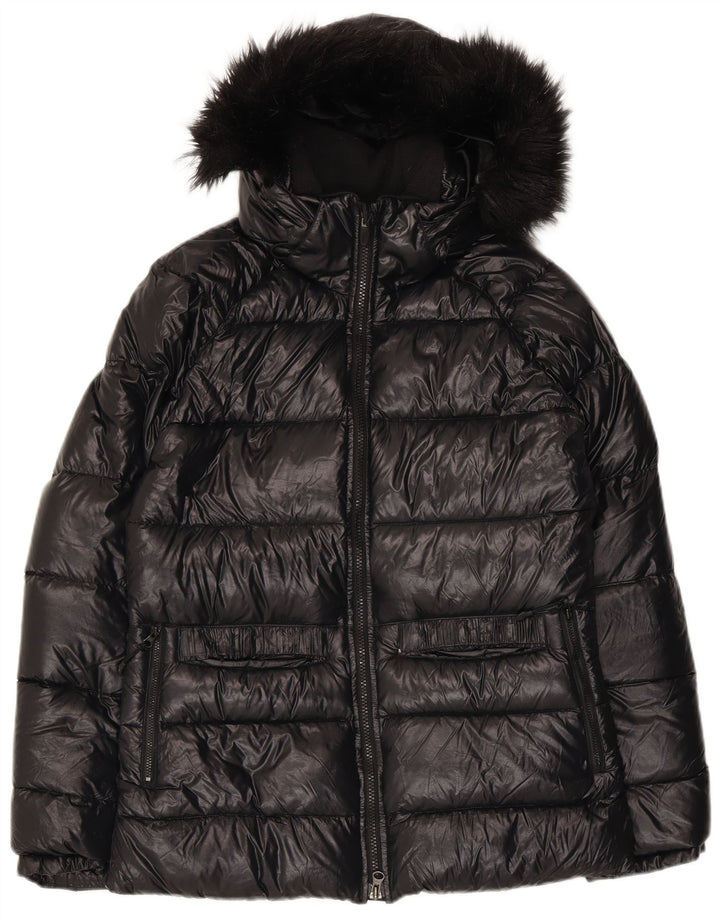 Γυναικείο μπουφάν NIKE με κουκούλα μεγάλου μεγέθους UK 6/8 XS μαύρο νάιλον