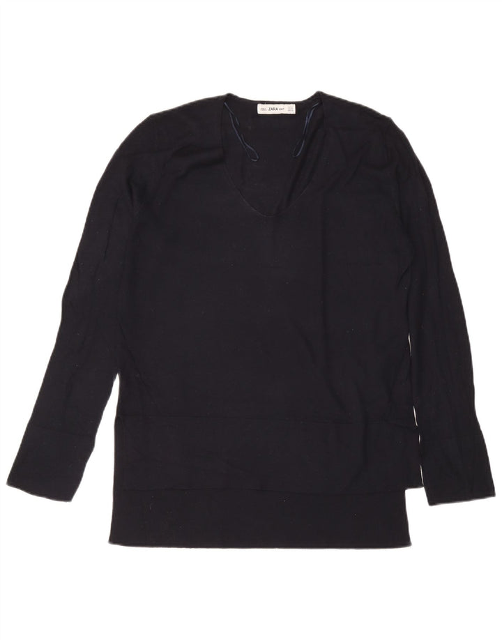Zara Γυναικείο τοπ μακρυμάνικο UK 14 Medium Navy Blue Viscose
