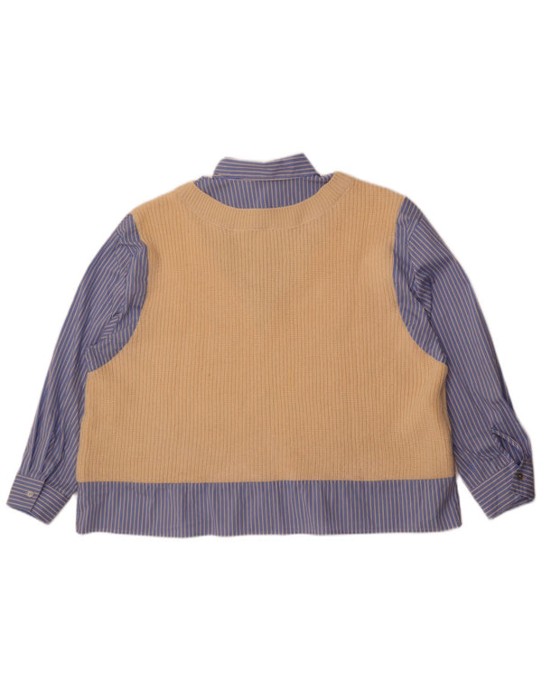 Zara γυναικείο πλεκτό γιλέκο μεγάλου μεγέθους πουκάμισο UK 6 XS μπεζ ριγέ ακρυλικό μοντέρνο