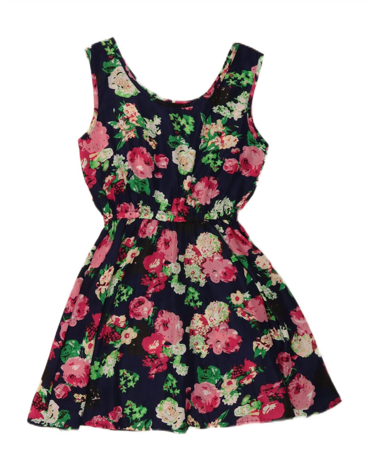 Vintage Γυναικείο Sundress UK 12 Medium Navy Blue Floral Polyester