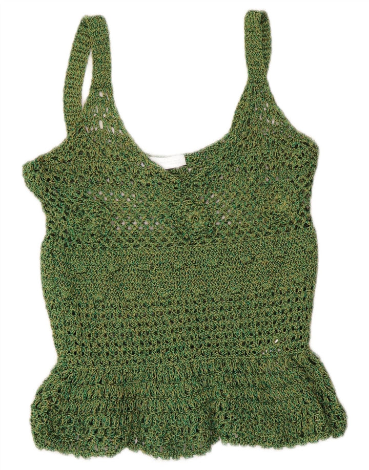 Zara Γυναικείο Crochet Cami Top UK 8 Small Green Polyester