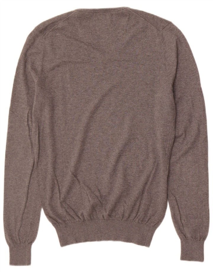 Ανδρικό πουλόβερ Massimo Dutti με V λαιμόκοψη, μικρό γκρι βαμβακερό