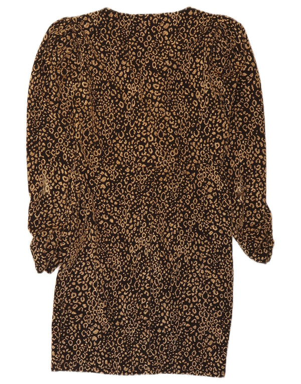 Zara Γυναικείο φόρεμα με μακρυμάνικη θήκη UK 12 Medium Black Animal Print