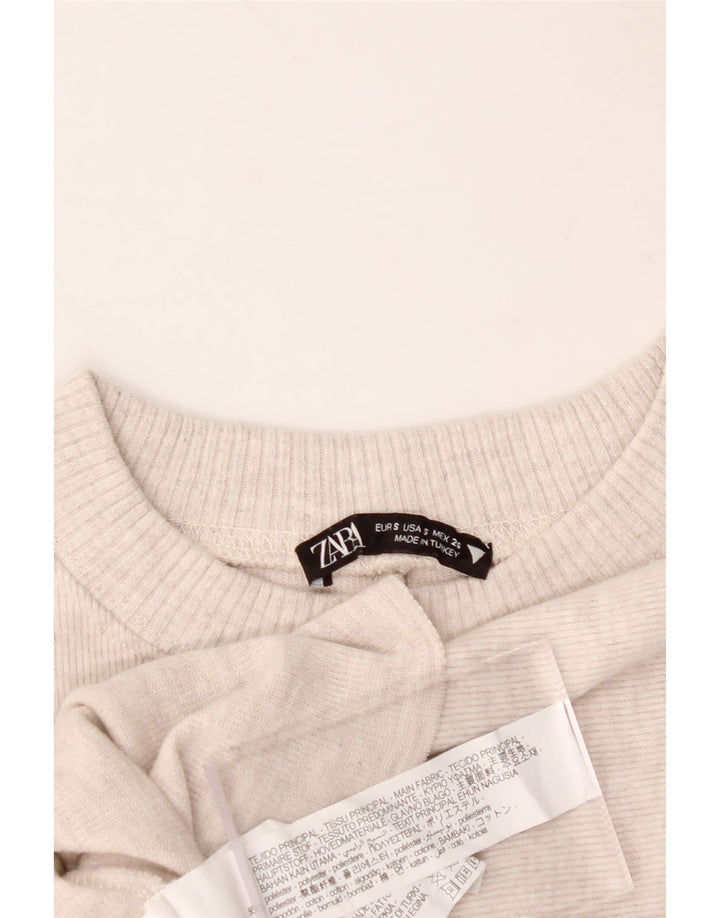 ZARA Womens Long Sleeve Crop Top UK 10 Small Off White Polyester Vintage Zara and Second-Hand Zara from Messina Hembry 
