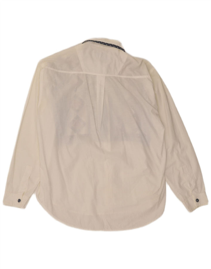 Vintage Γυναικείο πουκάμισο Oversized Μπλούζα UK 14 Μεσαίο λευκό γεωμετρικό βαμβάκι