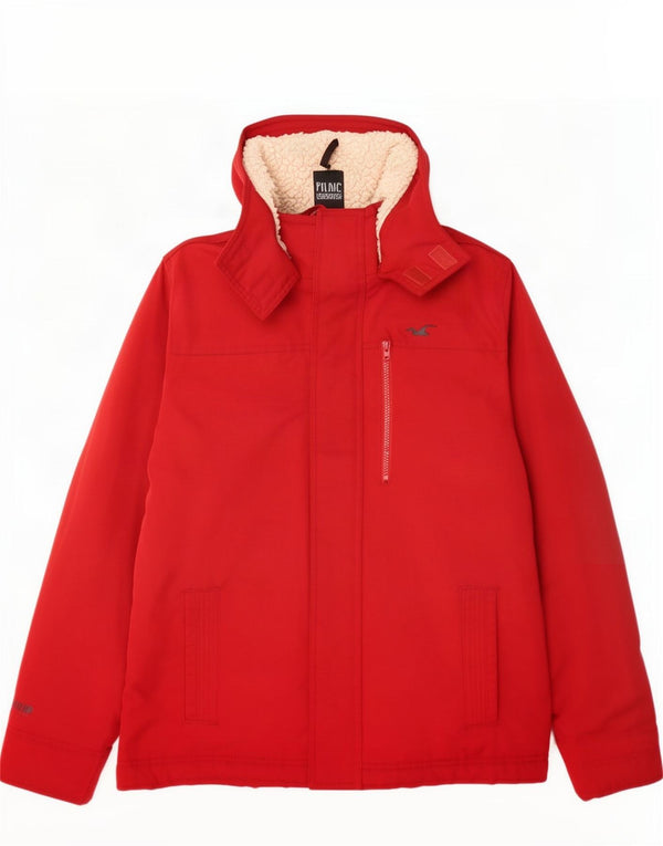 Hollister Ανδρικό μπουφάν Sherpa με κουκούλα UK 40 μεγάλο κόκκινο πολυεστέρα