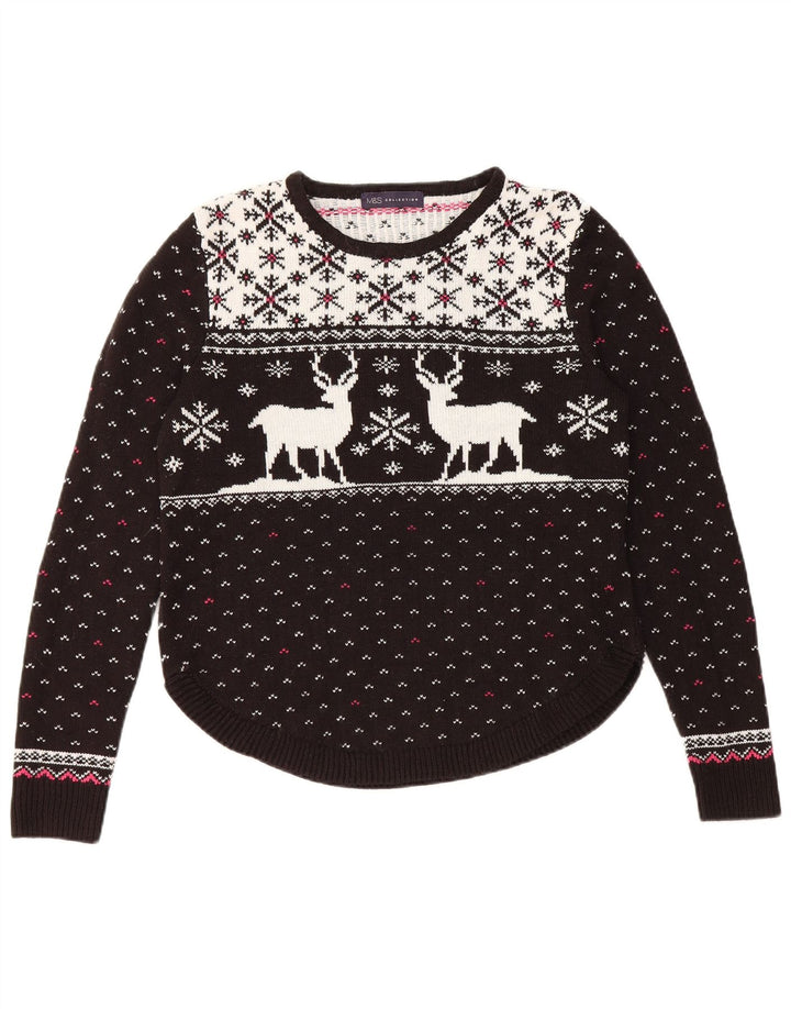 Marks & Spencer Γυναικείο πουλόβερ με λαιμόκοψη UK 14 Medium Black Christmas