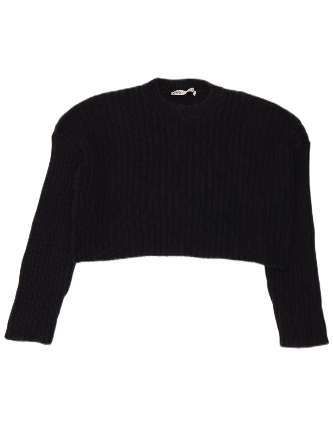 Zara Γυναικείο πουλόβερ με λαιμόκοψη Crop Crop UK 14 Medium Navy Blue