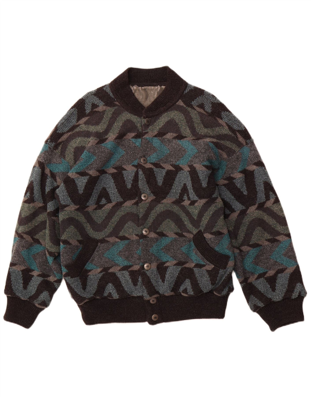 Vintage ανδρικό μπουφάν μπουφάν UK 42 XL Πολύχρωμο γεωμετρικό μαλλί αλπακά