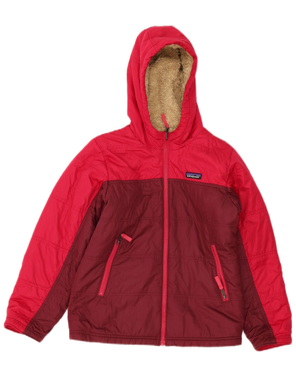 Patagonia Girls Hooded Jacket 11-12 Years Large Red Colourblock
