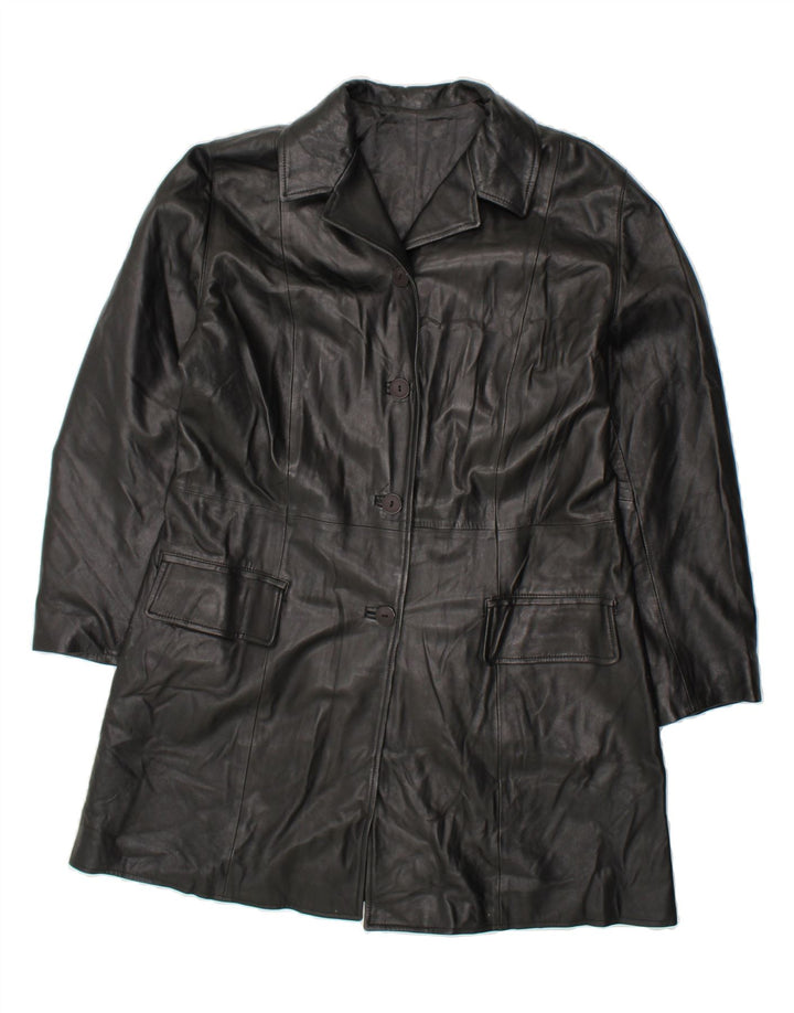 VINTAGE Womens Leather Coat IT 44 Medium Black Leather Vintage Vintage and Second-Hand Vintage from Messina Hembry 
