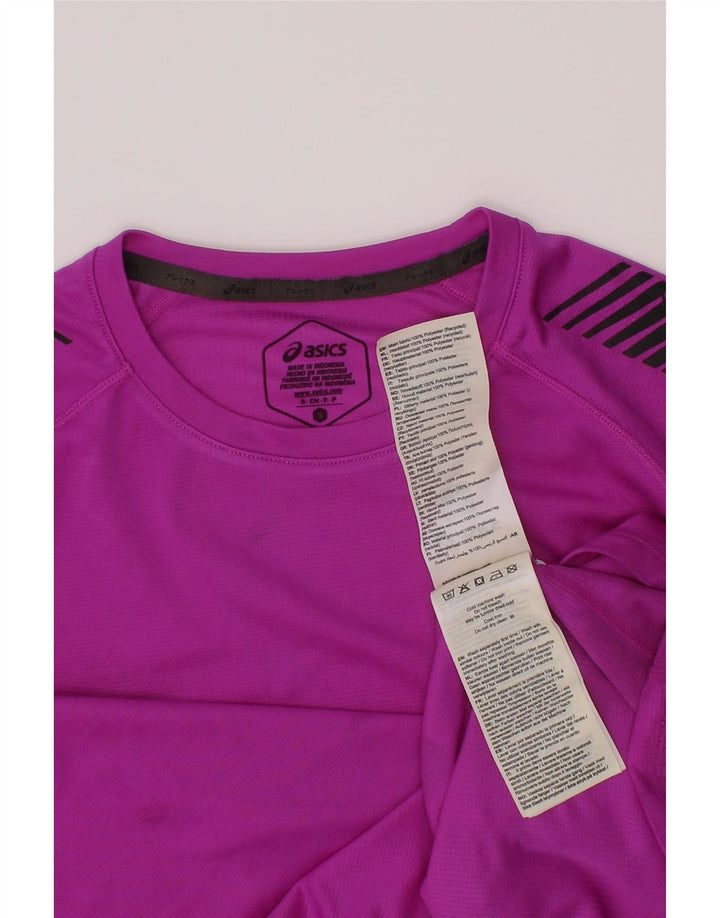 Asics Boys T-Shirt Top 10-11 Years Small Purple ριγέ πολυεστέρας