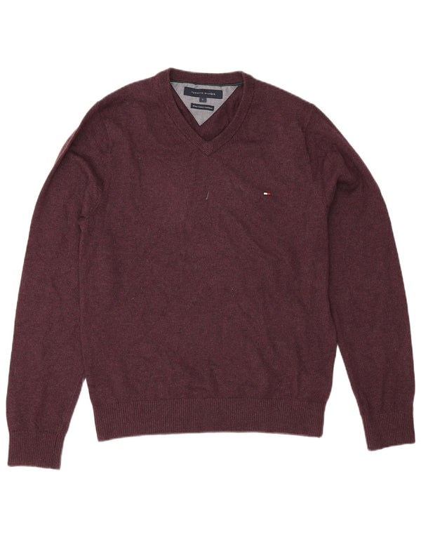 Tommy Hilfiger Mens V-Neck Jumper Sweater Small Purple Cotton