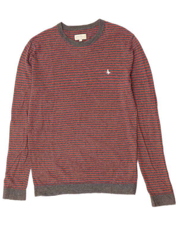 Jack Wills Ανδρικό πουλόβερ με λαιμόκοψη XS Γκρι βαμβακερό ριγέ
