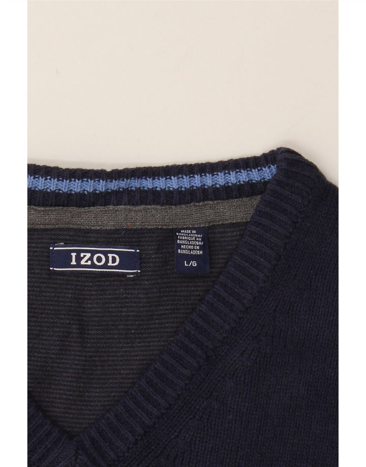 IZOD Mens V-Neck Jumper Sweater Large Navy Blue Cotton Vintage Izod and Second-Hand Izod from Messina Hembry 