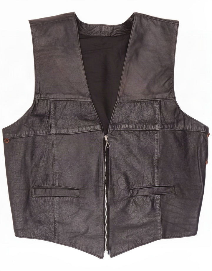 Vintage ανδρικό δερμάτινο γιλέκο Small Black Biker