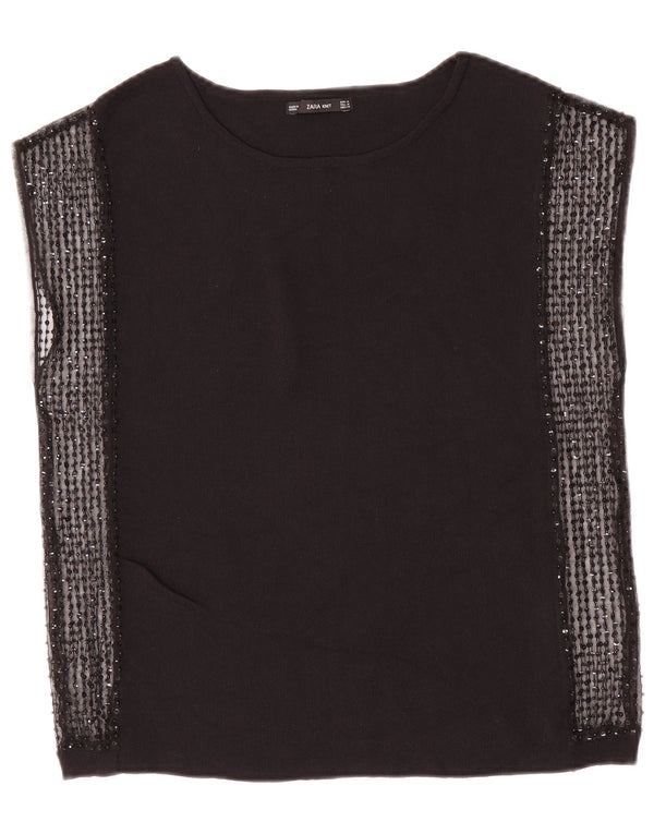 Zara Γυναικεία Αμάνικη Μπλούζα Τοπ UK 12 Medium Black