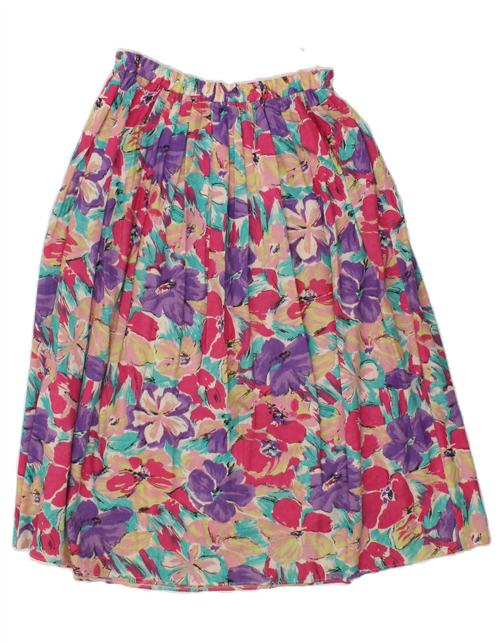 VINTAGE Womens A-Line Skirt IT 42 Medium W30  Multicoloured Floral Linen Vintage Vintage and Second-Hand Vintage from Messina Hembry 