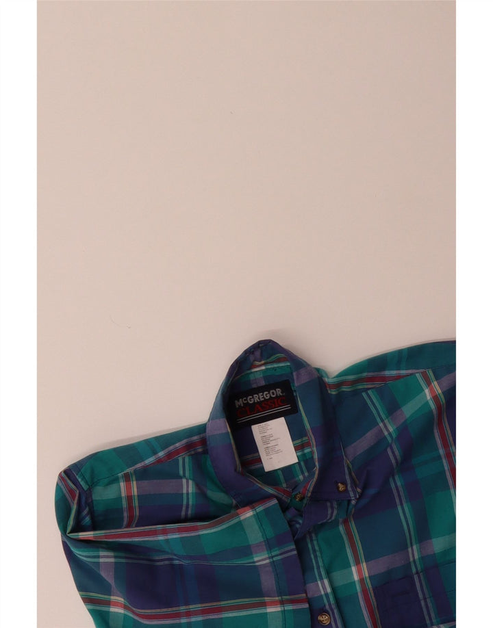 MCGREGOR Mens Classic Fit Short Sleeve Shirt Medium Blue Check Vintage McGregor and Second-Hand McGregor from Messina Hembry 
