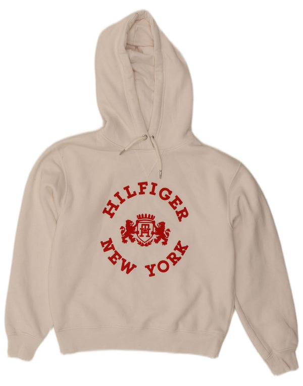 Tommy Hilfiger Γυναικείο Γραφικό Hoodie Jumper UK 12 Μεσαίο λευκό βαμβακερό