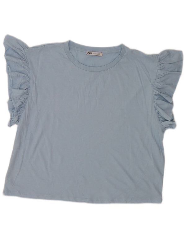 Zara Γυναικεία Μπλούζα Τοπ UK 14 Medium Blue Cotton