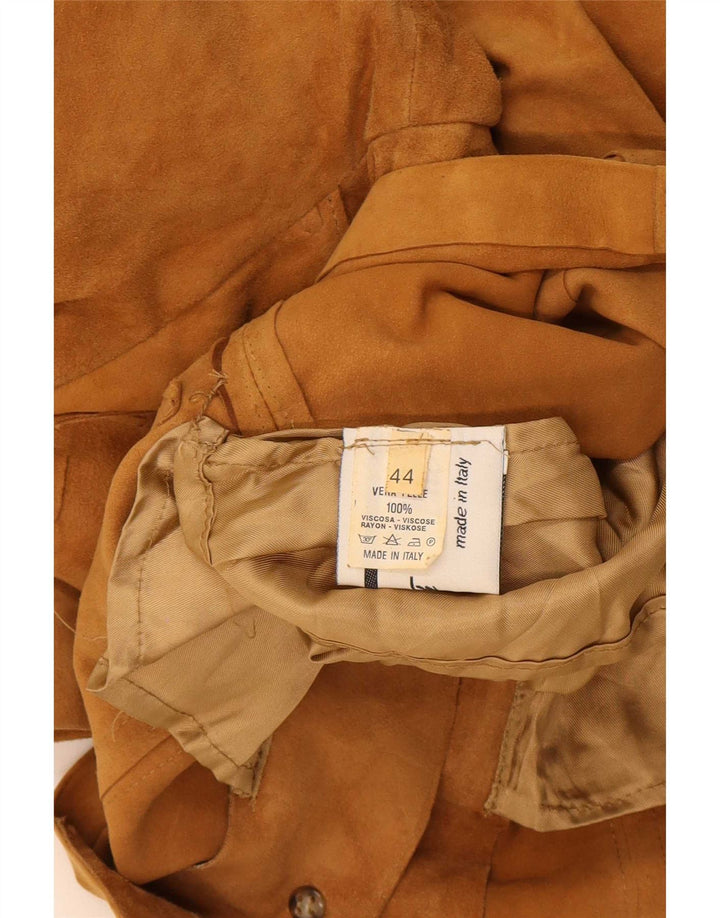 Vintage γυναικείο τζάκετ σουέντ σακάκι με 4 κουμπιά IT 44 μεσαίο μπεζ δέρμα