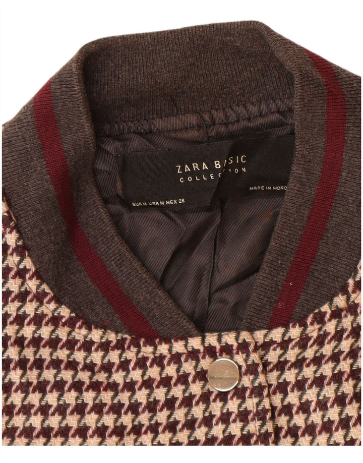 Zara Γυναικείο Μπουφάν Varsity UK 14 Medium Brown Houndstooth Acrylic