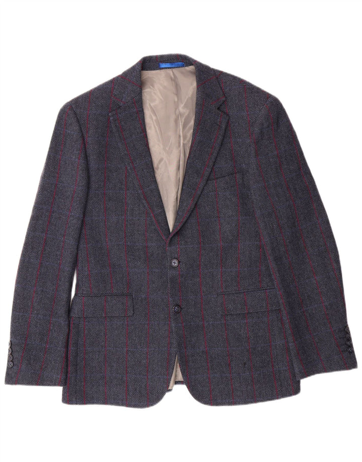 WELLINGTON Mens 2 Button Blazer Jacket UK 38 Medium Grey Herringbone Wool