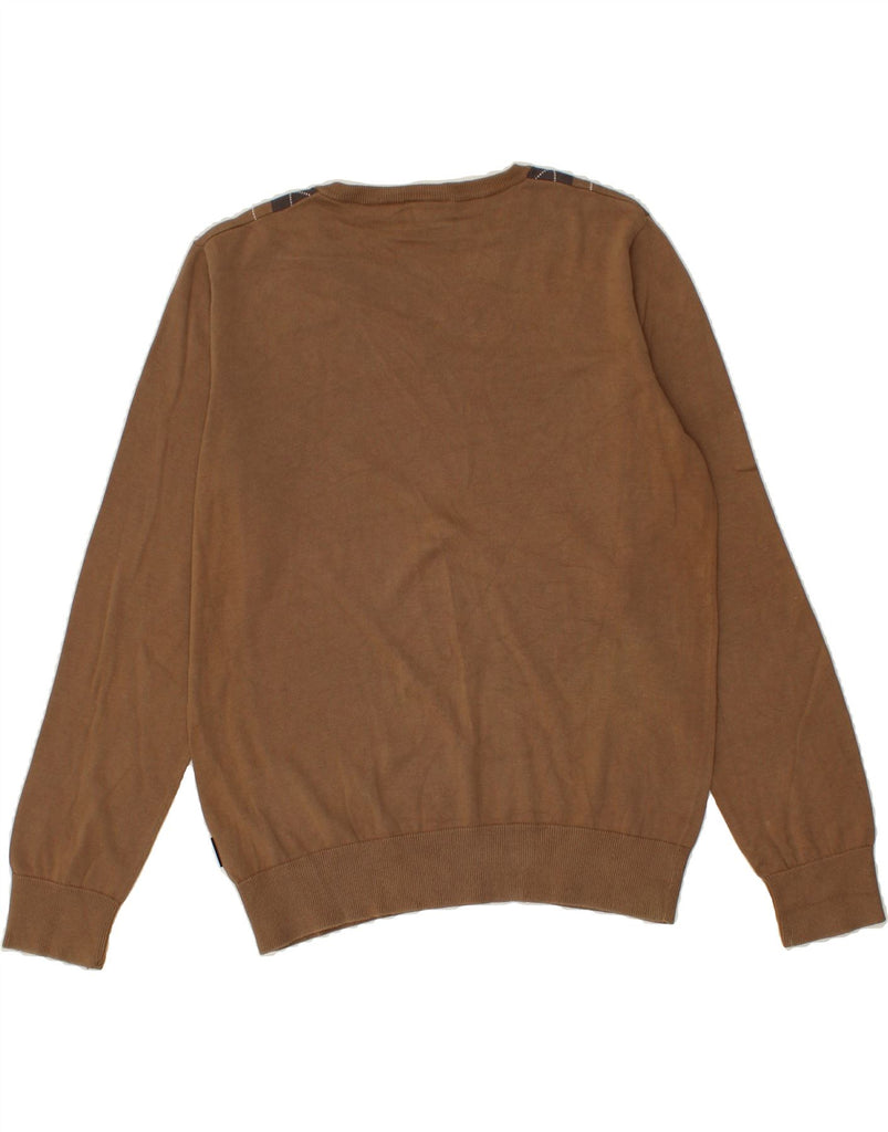 PEAK PERFORMANCE Mens V-Neck Jumper Sweater XL Brown Argyle/Diamond Cotton Vintage Peak Performance and Second-Hand Peak Performance from Messina Hembry 