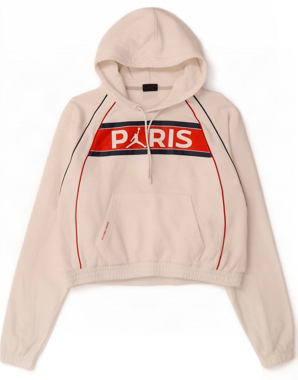 Jordan Γυναικείο γραφικό υπερμεγέθου Hoodie Jumper UK 10 Small White βαμβακερό