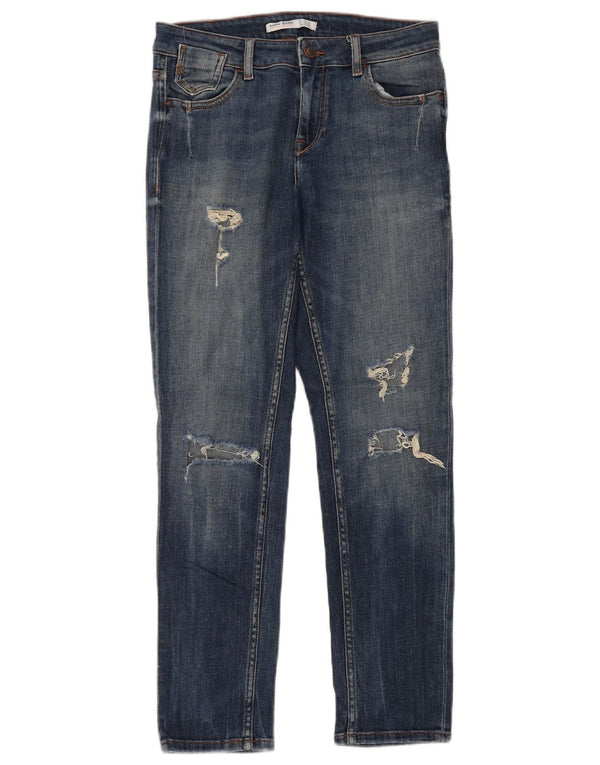 Zara Womens Distressed Slim Jeans EU 32 2XS W28 L33 Blue Cotton