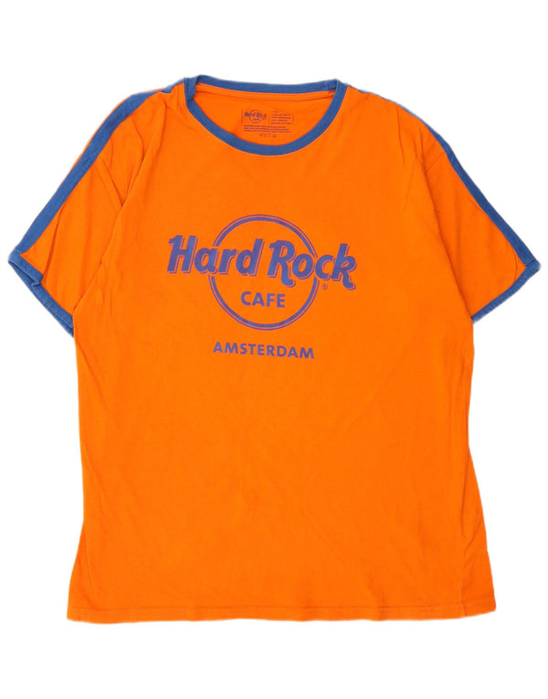 Hard Rock Cafe Mens Amsterdam Graphic T-Shirt Top Large Orange Colourblock