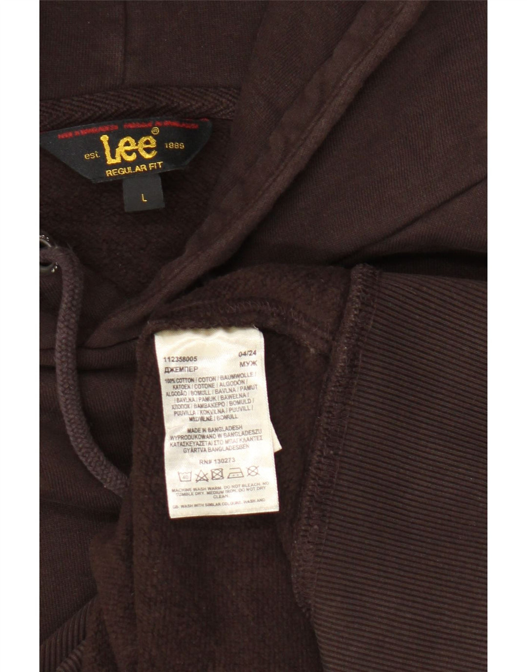 Lee Mens Regular Fit Hoodie Jumper Μεγάλο Καφέ Βαμβακερό