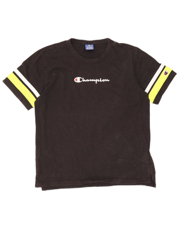 Ανδρικό γραφικό μπλουζάκι Champion Top Medium Black Colourblock Βαμβακερό